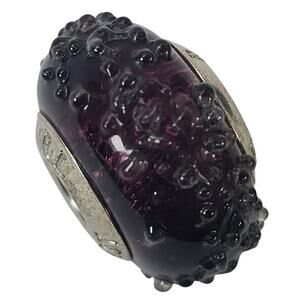 Murano RL Sterling Silver 925  Dark Burgundy Bubble Glass Slide Charm Bead
